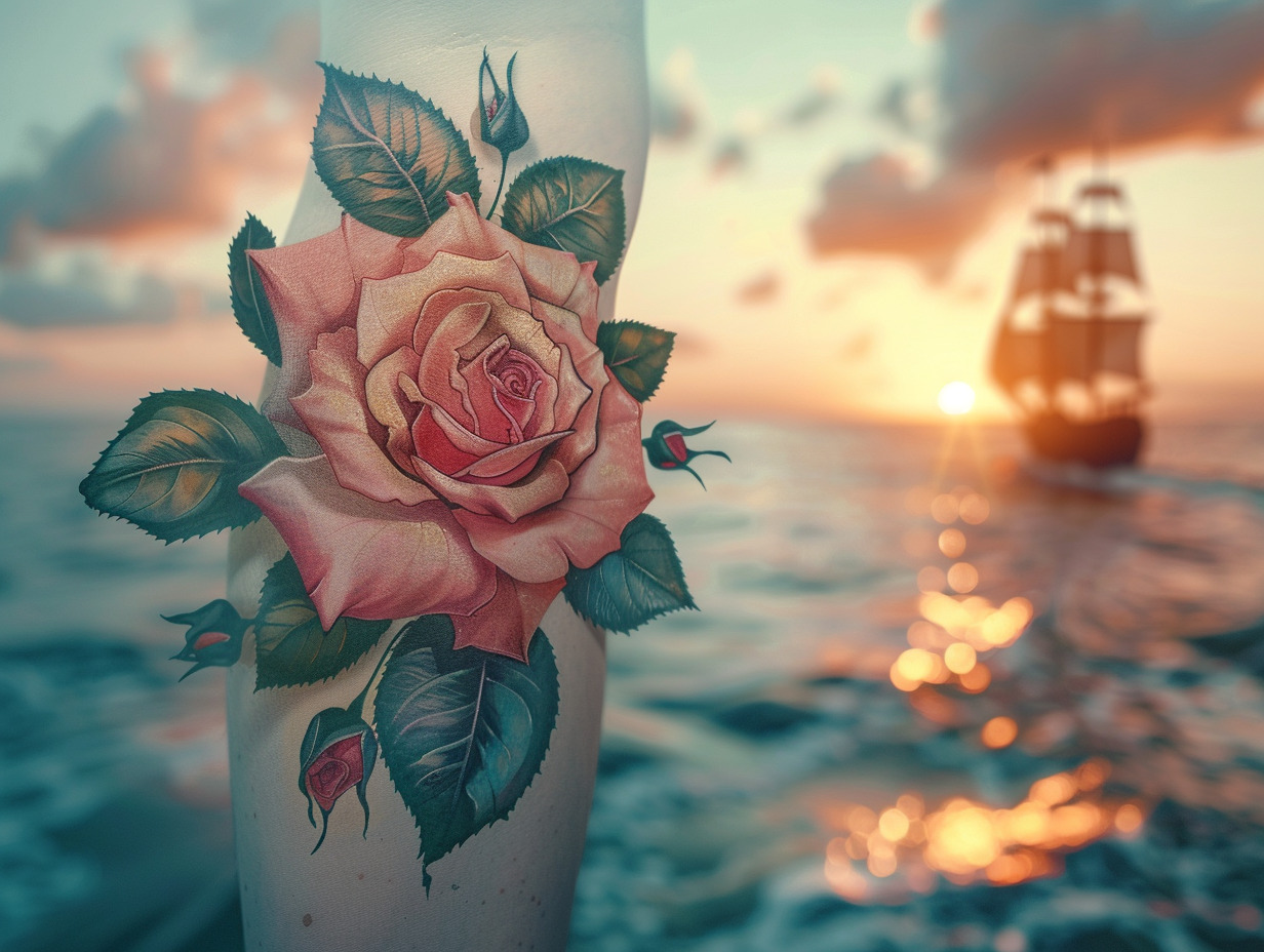 tatouage rose des vents