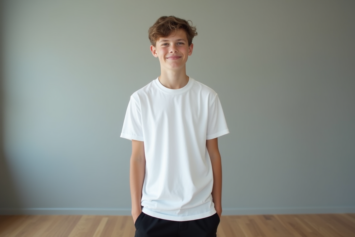 Adolescent en studio posant pour son premier test photo