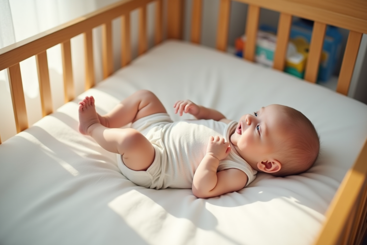 Bébé allongé dans un berceau en lumière naturelle