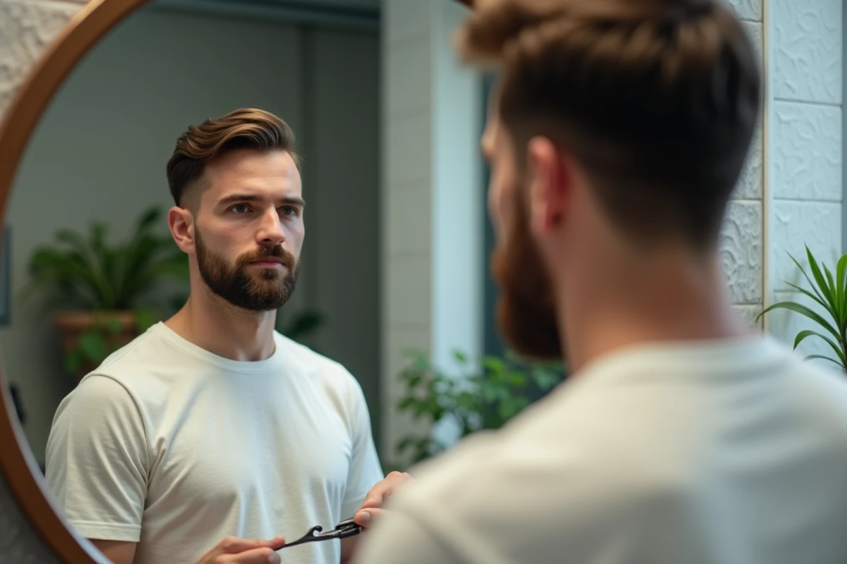 Jeune homme en Tshirt se faisant raser la nuque