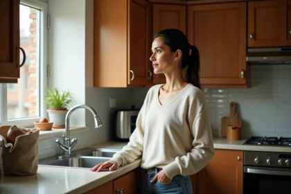 Femme dans sa trentaine dans une cuisine chaleureuse