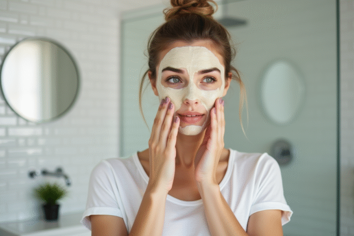 Femme appliquant un masque maison au visage