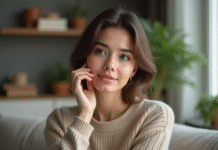 Portrait d'une femme avec cicatrices subtiles en intérieur