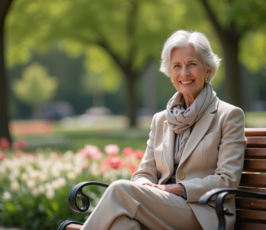 Mode femme senior: conseils pour s’habiller avec style après 60 ans Femme senior élégante assise dans un parc ensoleille