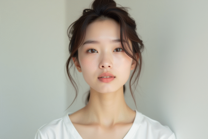 Jeune femme à la peau fraîche et élégante en lumière naturelle