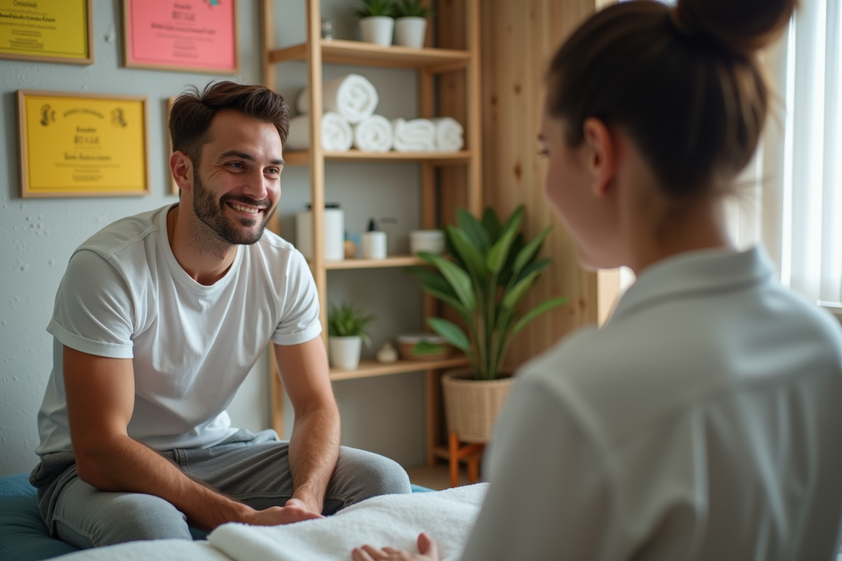 Jeune homme recevant une consultation dans un spa accueillant