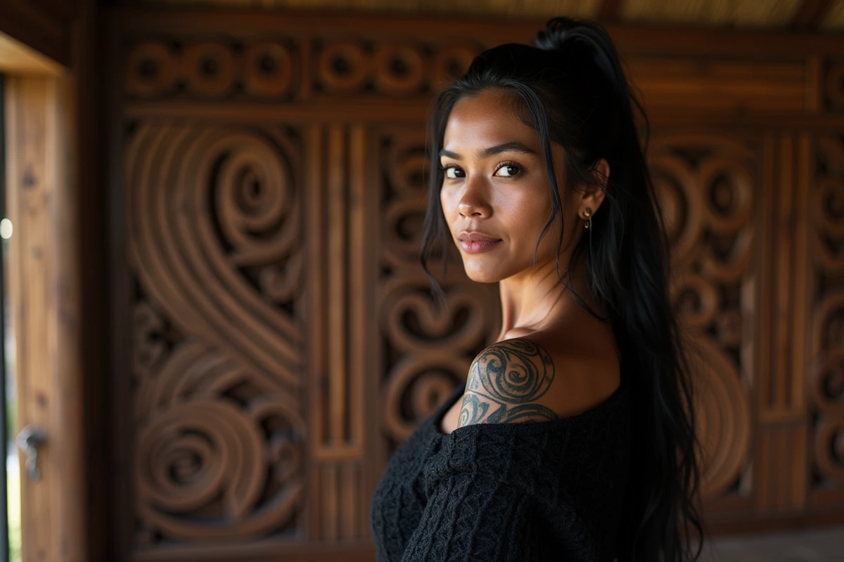Femme maori avec tatouage sur l