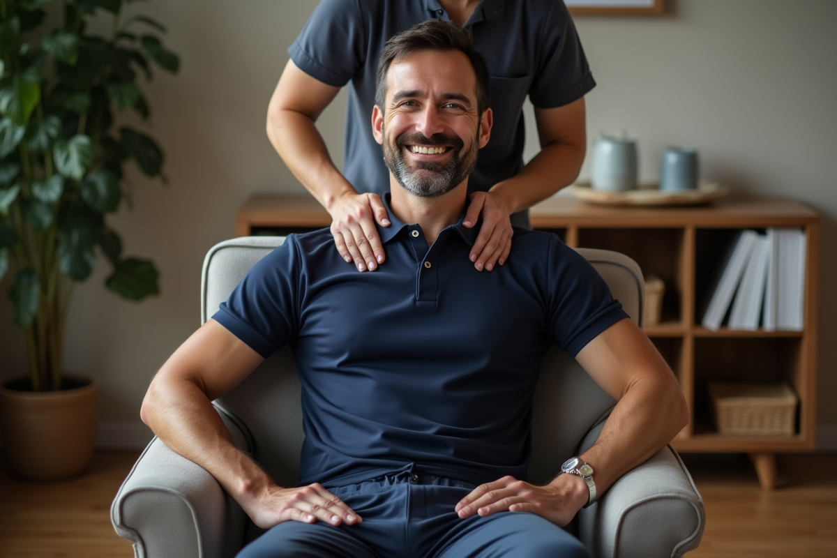 Homme recevant un massage dans un salon chaleureux à la maison
