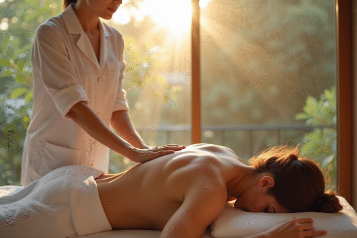 Massages relaxants dans un spa moderne ambiance sereine