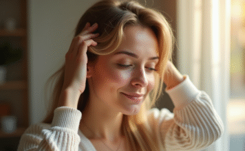 Tensions cuir chevelu : origines et solutions efficaces Jeune femme massant son cuir chevelu dans un cadre naturel